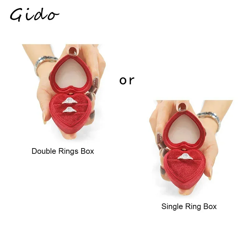 Velvet Double Ring Box Heart Shape Wedding Ceremony Ring Box with Detachable Lid for Jewelry Supplier