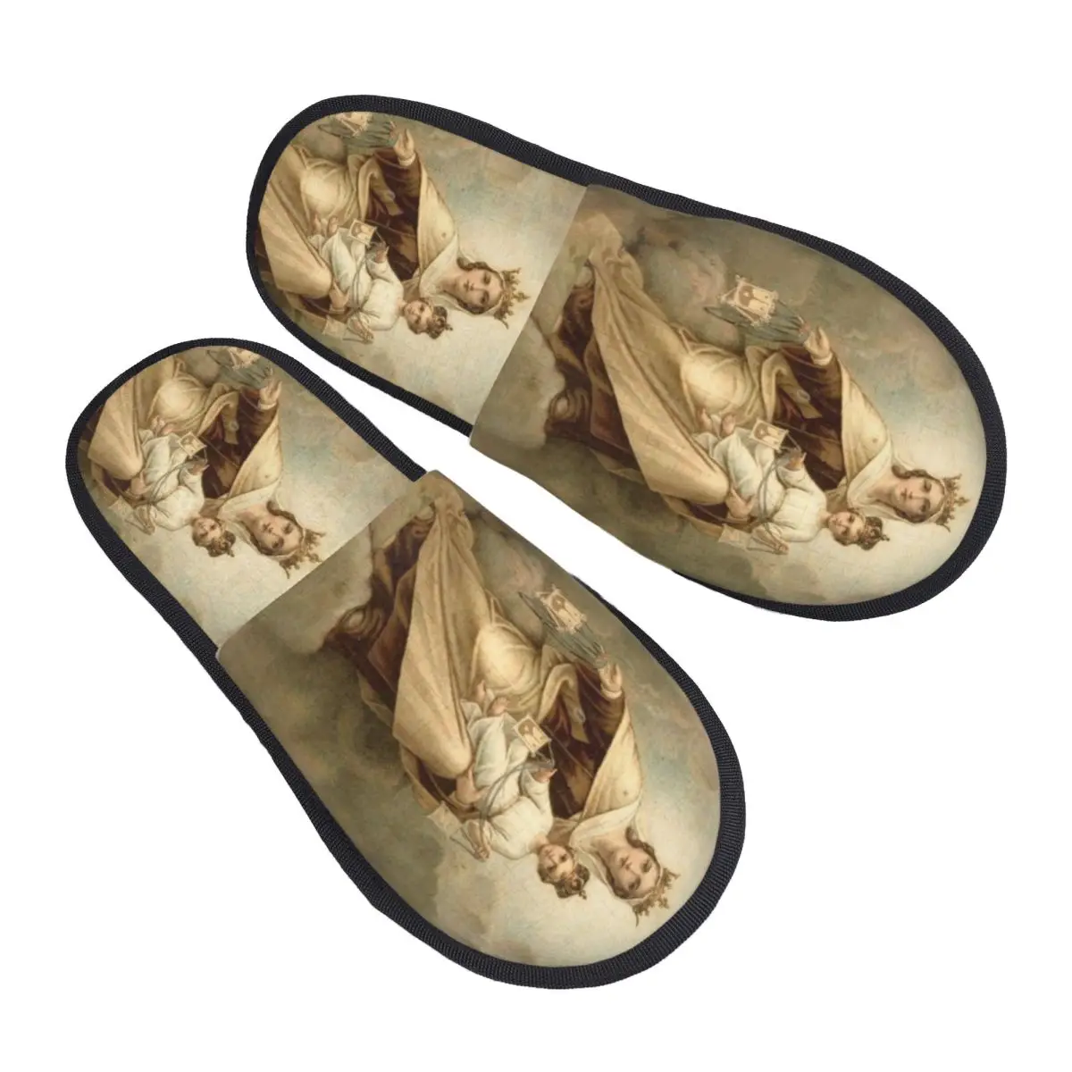 Custom Our Lady Of Mount Carmel Guest Slippers for Hotel Women Catholic Virgin Mary House Slipper