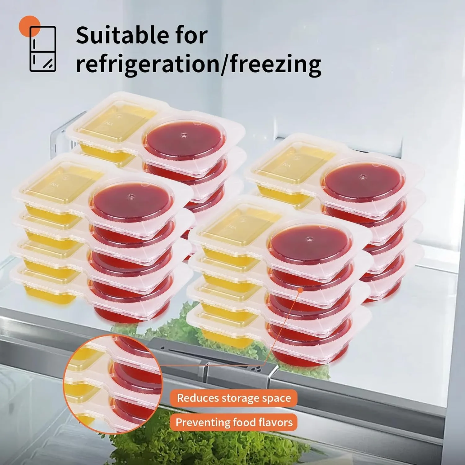 

Takeout Sauce Container with Separate Compartments, Sealed. 20 Pcs, 17x15x9cm, for Restaurants, Convenient