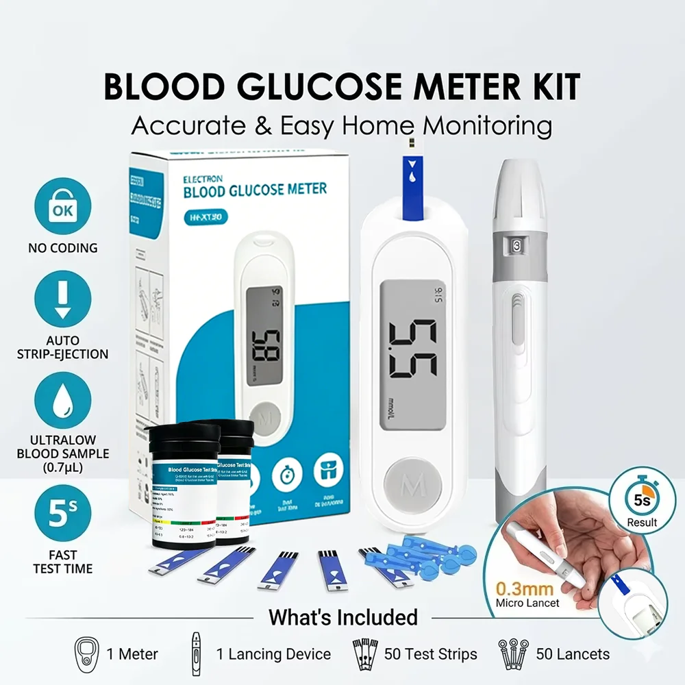 Diabetic Blood Glucose Monitor Kit 50 Test Strips & Lancets, Accurate Home Blood Sugar Tester Medical Diabetes Glucometer