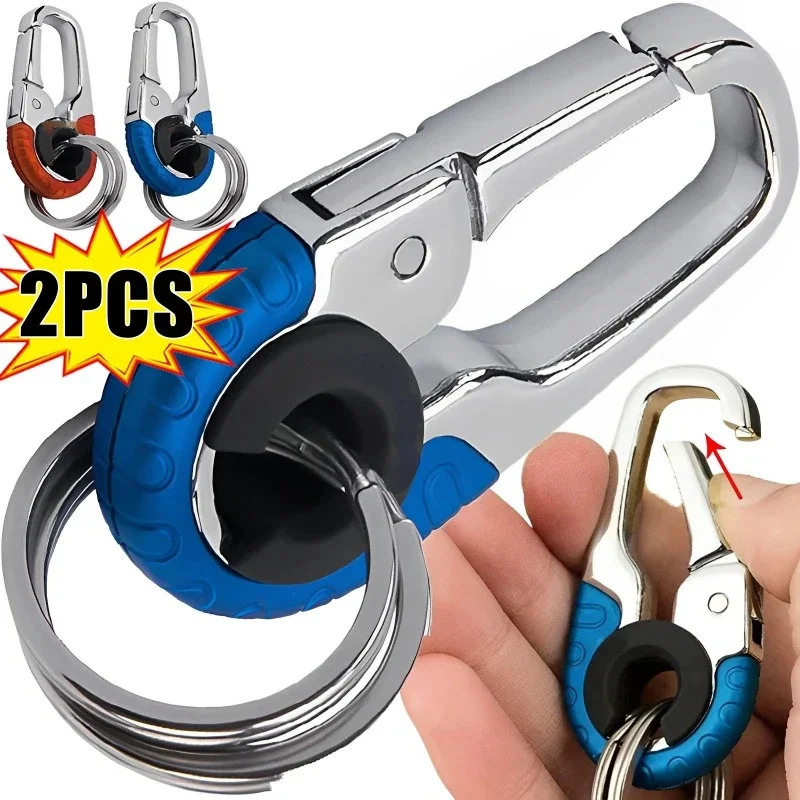 1/2pcs Men Car Keychain Hook Stainless Steel Buckle Outdoor Carabiner Climbing Double Ring Car Fishing Keyring Chains Accessorie