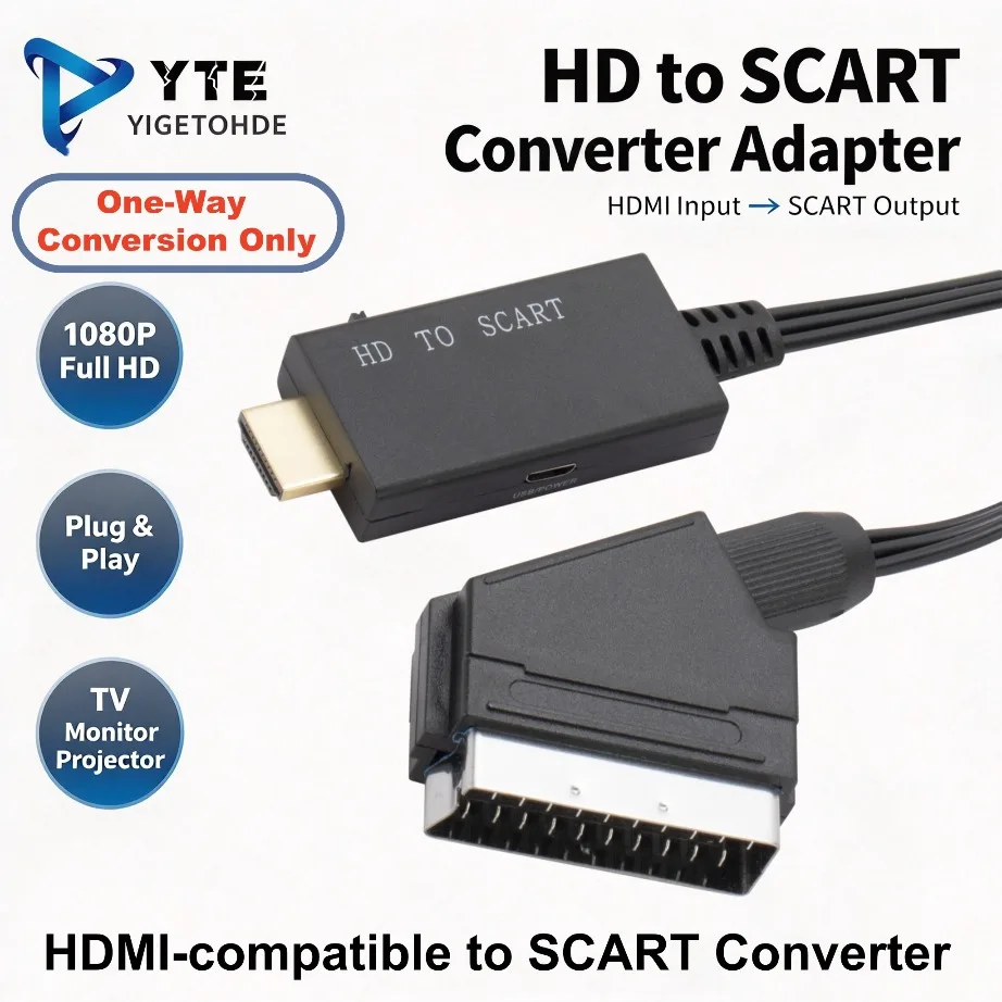 HDMI-compatible to SCART Video Audio Converter With Power Cable1080P HDMI‑Compatible Input to SCART Output Adapter Plug and Play