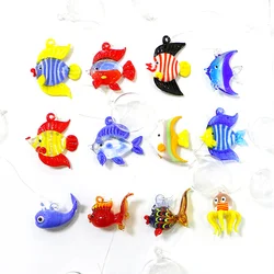 Handmade Art Sea Animal Statue Floating Miniature Glass Bubble Fish Figurines Aquarium Decoration Ornaments Pendant Accessories