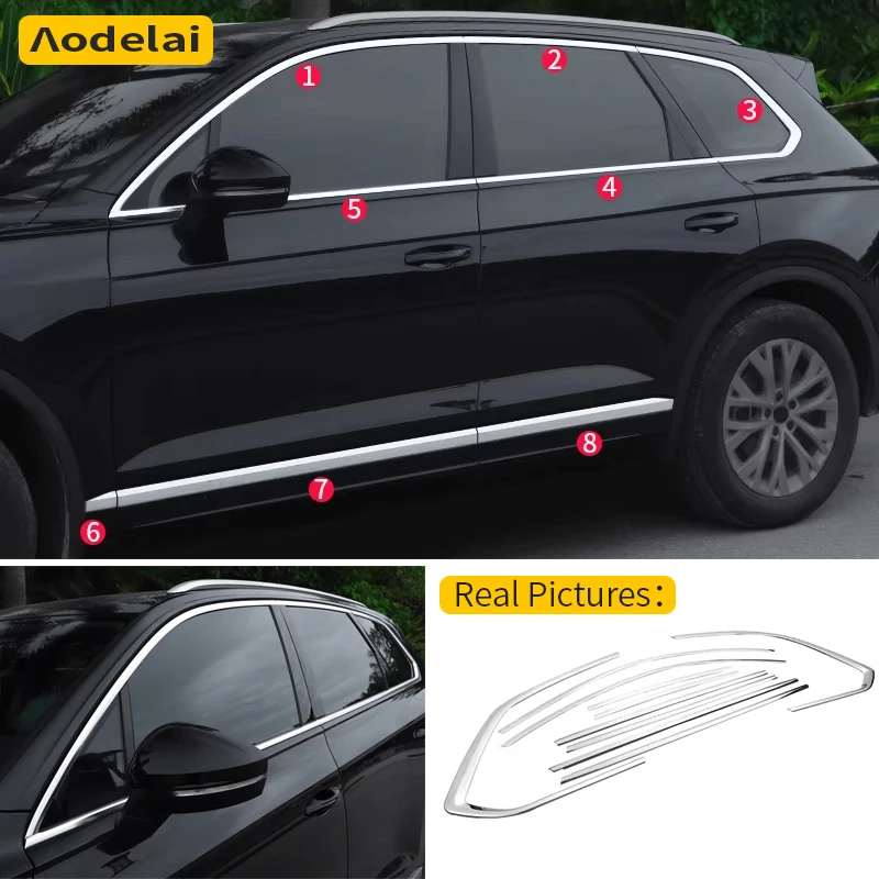 

Накладки на окна и пороги из нержавеющей стали для VW Touareg 2019-2026: Декоративные аксессуары для экстерьера автомобиля