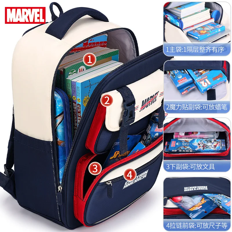 Genuine Disney School Bags For Boys Grade 1-4 Spider Man Captain America Primary Student Shoulder Orthopedic Backpack Mochilas