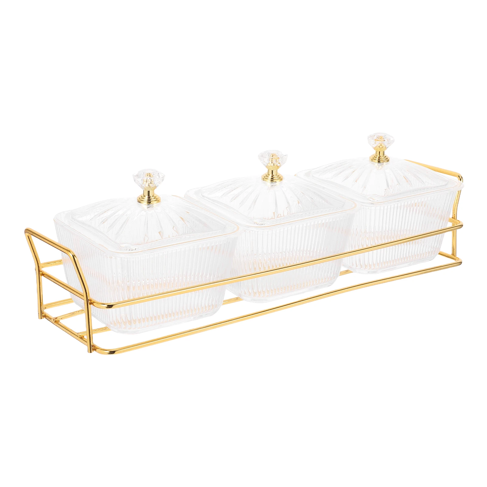 

1 set 3 Piece Serving Bowl Set with Lids Golden Rack Snack Bowls for Fruits Nuts Candies Condiments PP Material Portable Storage