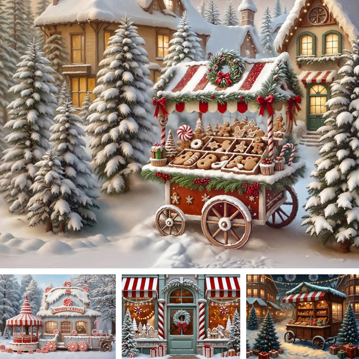 Christmas Street Corner Food truck Backdrops Child Baby Photo Props Adult Kids Decors Photography Studio Backgrounds