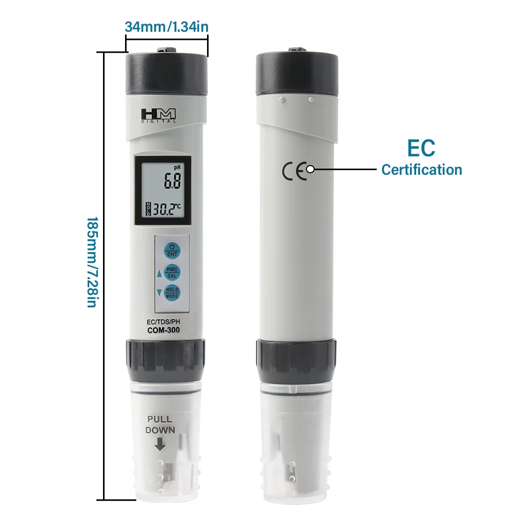 Digital COM300 EC TDS PH 4 in 1 Combo Meter Temperature PH Tester Waterproof With ATC Calibration