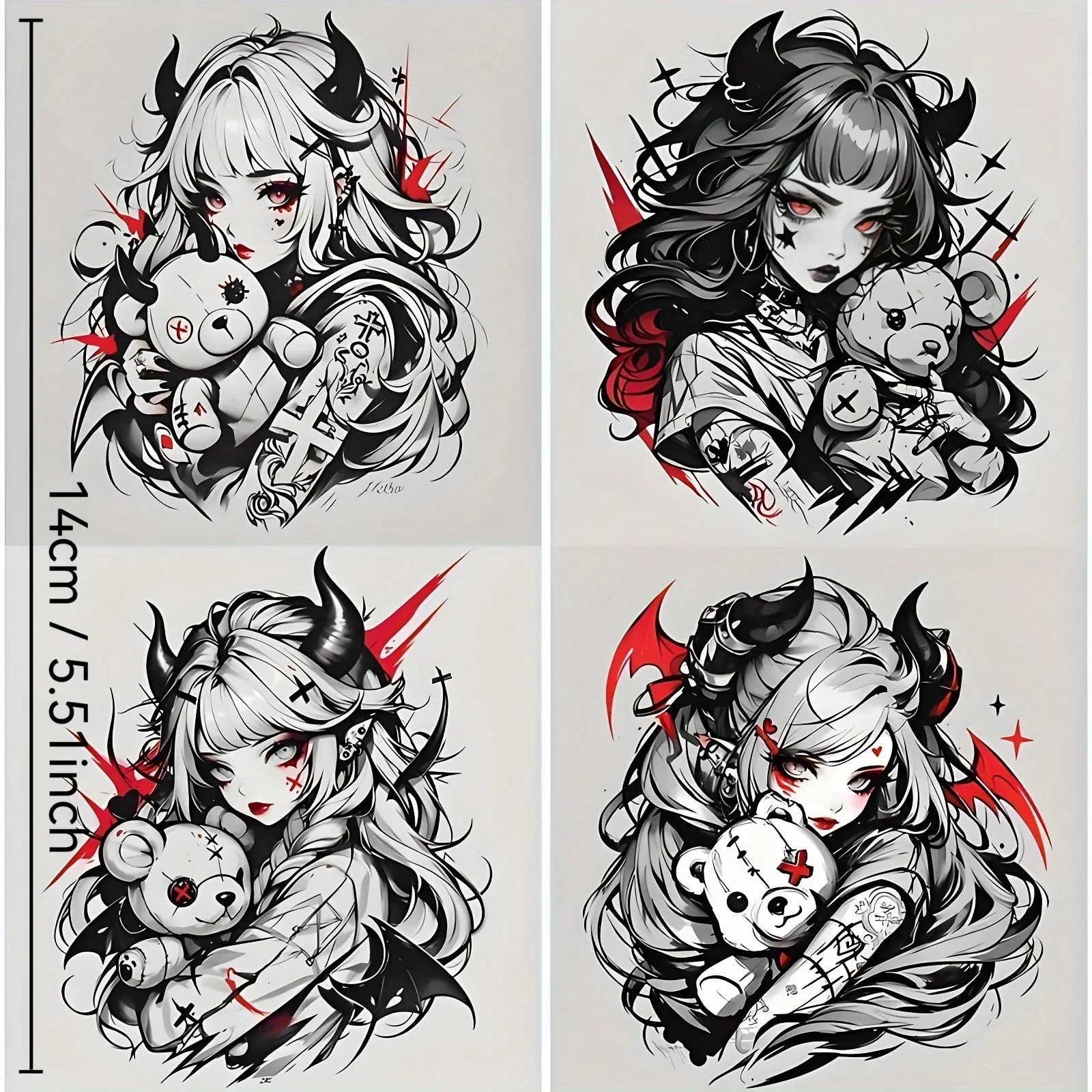 4Pcs/Set Dark Anime Devil Girl Vinyl Stickers, Waterproof Decal Set for Car Bike Laptop Notebook Decor