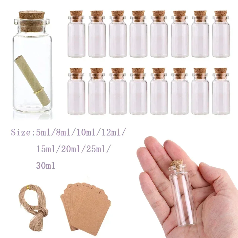 5Pcs 5ml-30ml Mini Cork Glass Bottle DIY Birthday Gift Vials Empty Transparent Message Wishing Bottles For Christmas Party Decor