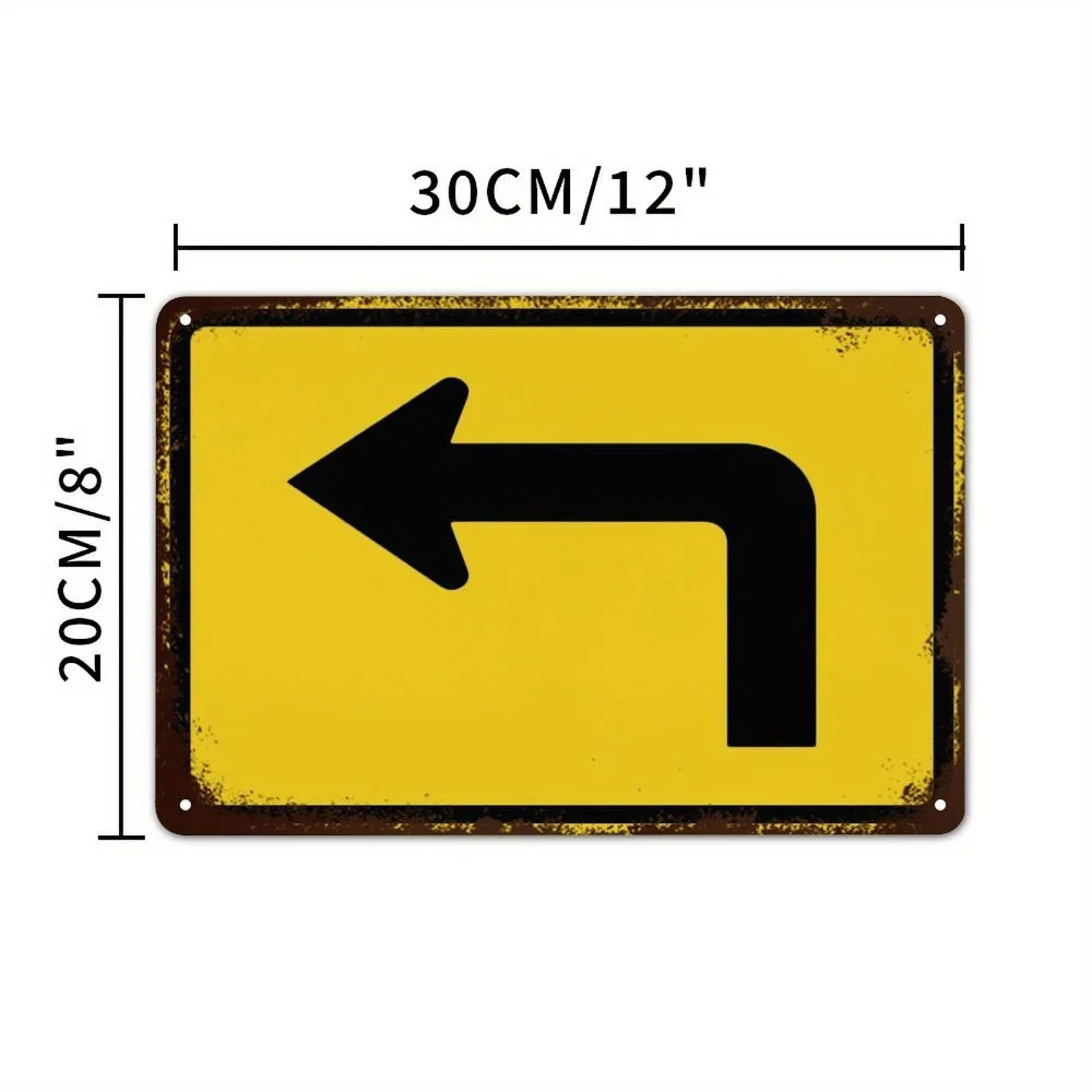 Modern Fluorescent Yellow Left Arrow Aluminum Wall Art 12x8in Waterproof Durable Metal Sign Pre Drilled For Home Decor