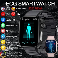 2025 New Uric Acid Blood Lipids Health Monitoring Smart Watch Men AMOLED Screen Blood Oximetry ECG+PPG Bluetooth Call Smartwatch