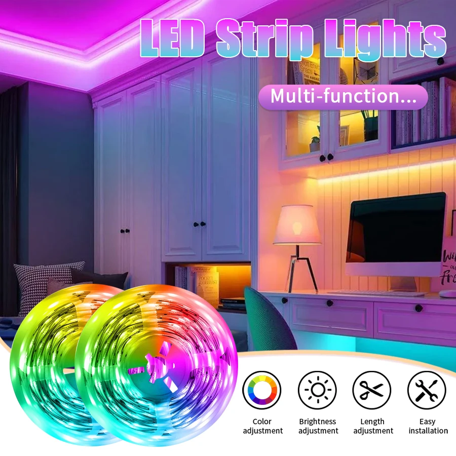 Colorful LED light strip with 3 adjustable buttons, suitable for indoor bedrooms, living rooms, party atmosphere lighting