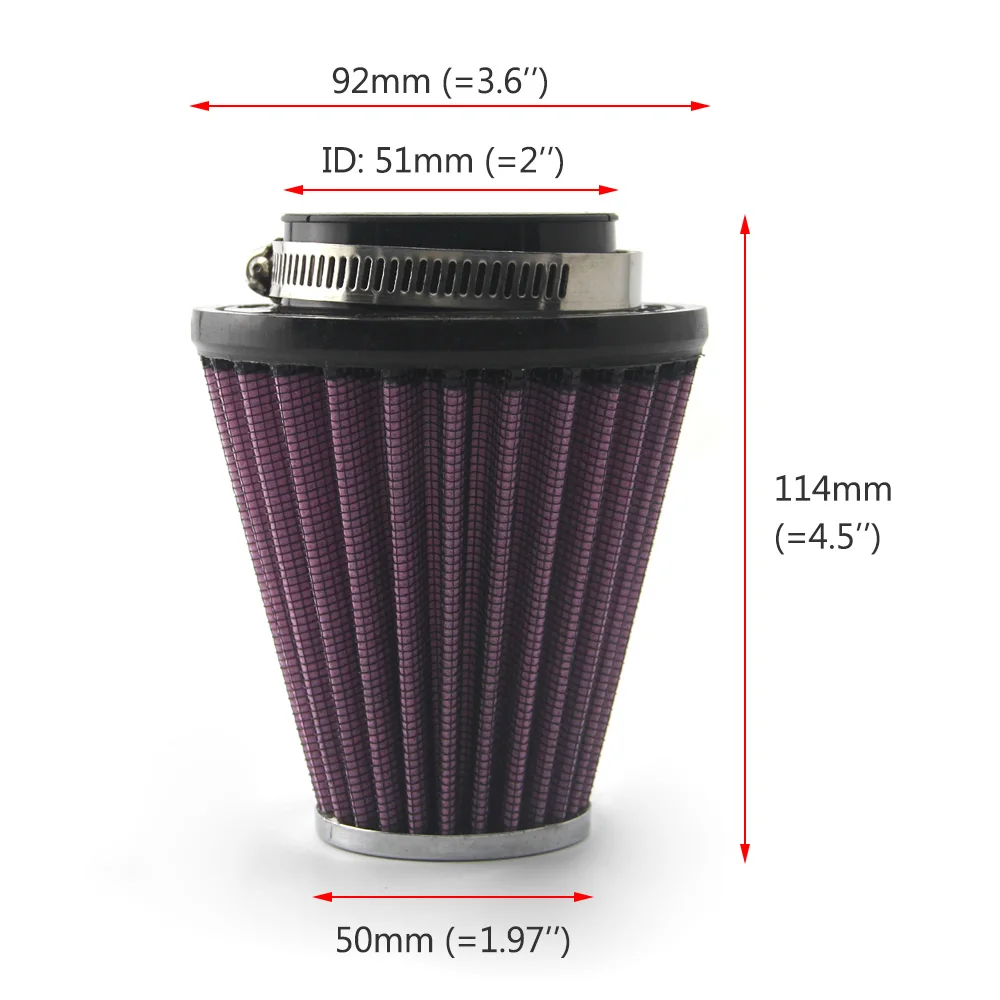 1Pc Universal Round Tapered Car Motorcycle Air Filter 51mm 2 inch Intake Filter