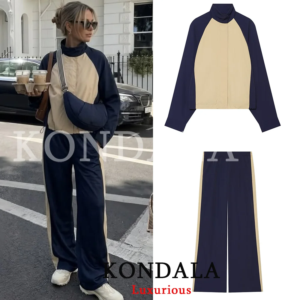 KONDALA Casual Chic Khaki Damen-Hosenanzug Patchwork Reißverschluss Locker Sitzendes Oberteil Lange Hose mit Elastischem Bund Mode 2026 Herbst Sportanzug – Detail 3