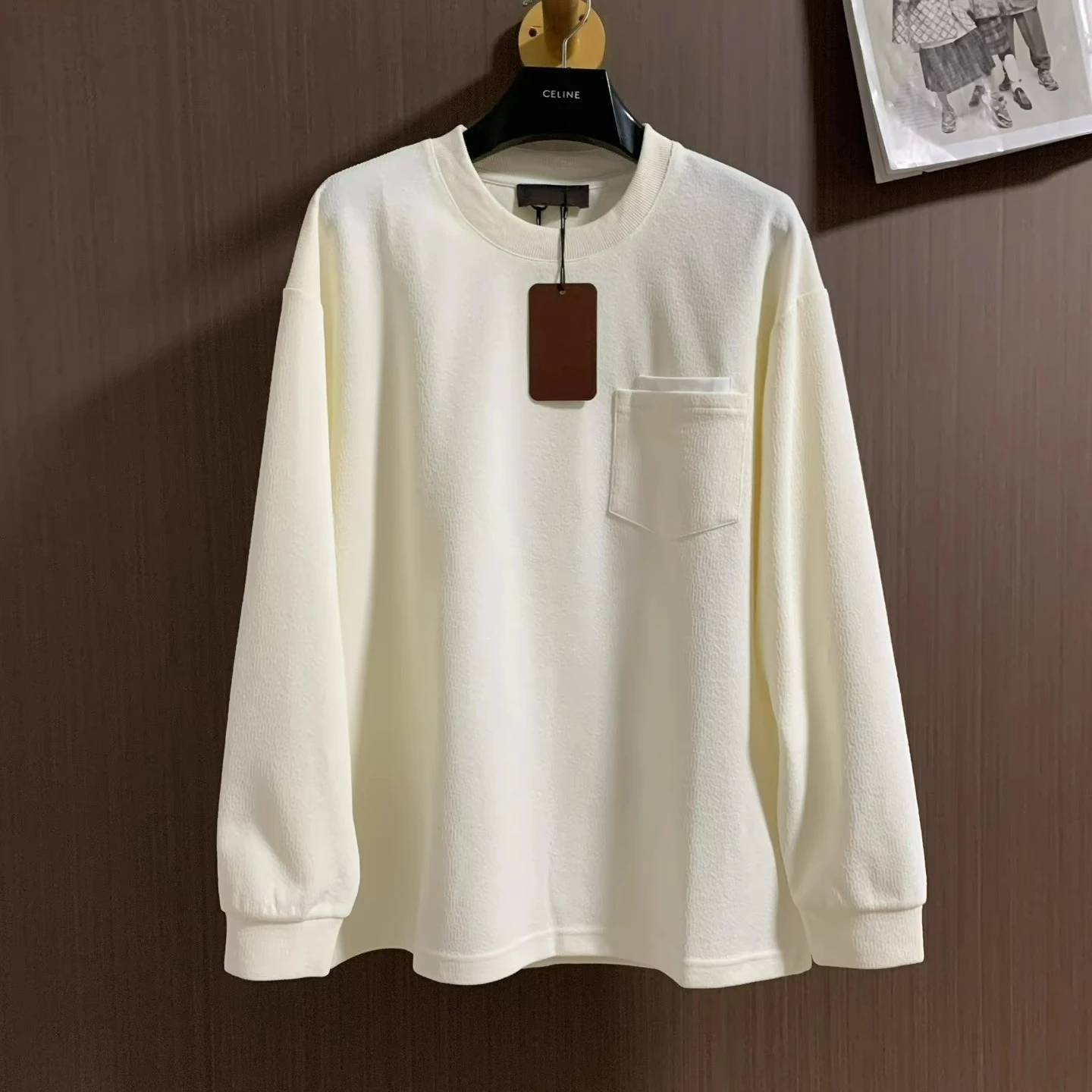 

Italian LP autumn and winter new loose chest pocket men's casual crew neck bottoming shirt long sleeve T-shirt