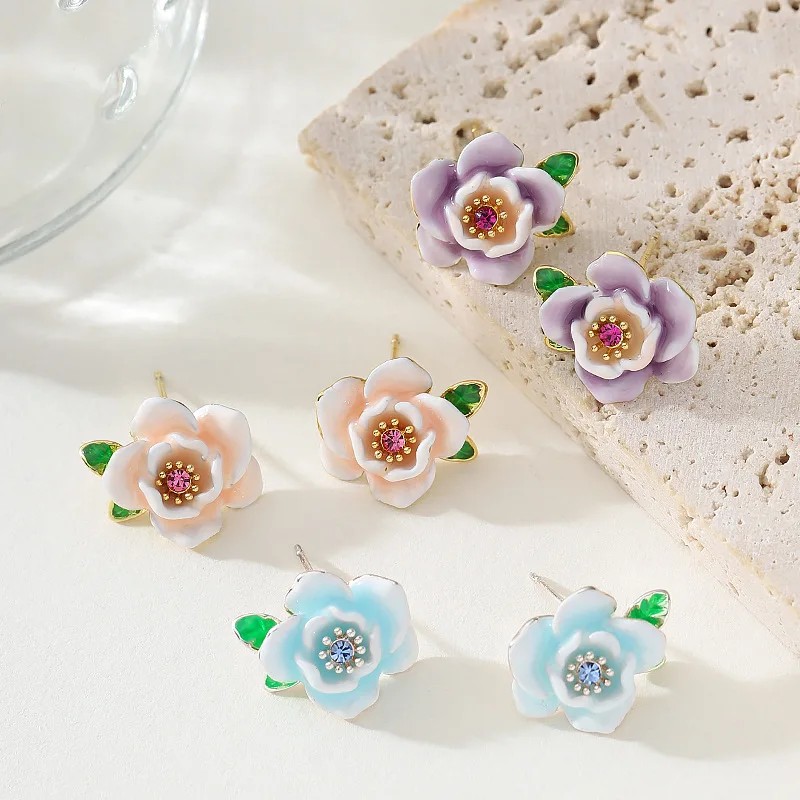 

Elegant and elegant, small fragrance style enamel drop glaze flower earrings niche personalized design exquisite earrings