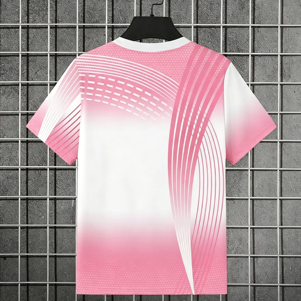 Men's Quick Dry Sports T-shirt Gradient Blue Line Badminton Jersey Unisex Breathable Running Fitness Outdoor Sports Casual Tops