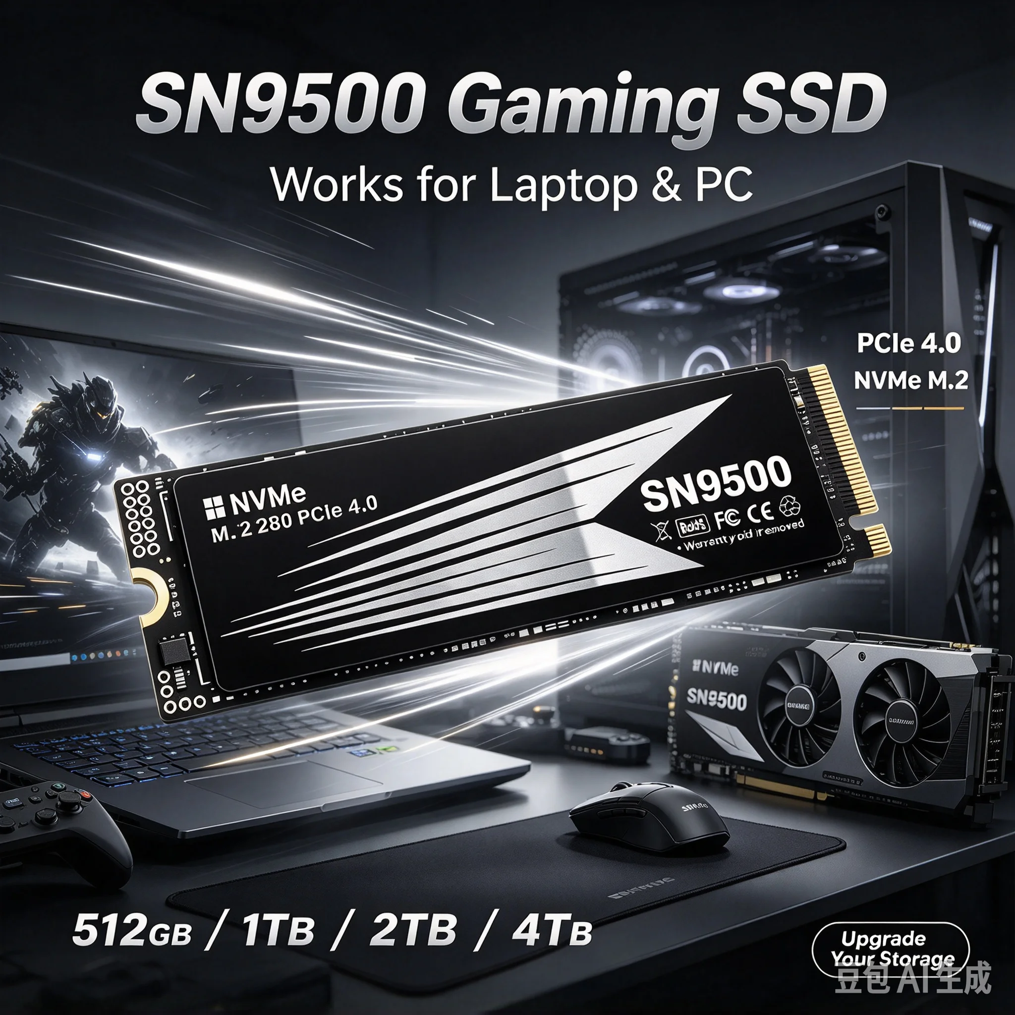 Internal Solid State Drive SN9500 SSD M.2 NVMe High Speed  3500MB/s PCIe 4.0 Gaming Drive Works for Laptop PC Hard Disk