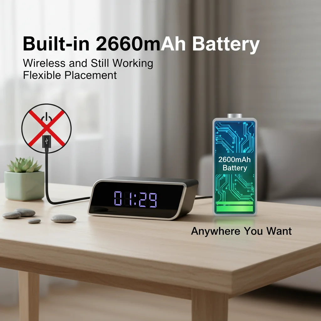 

Digital Clock Camera with Night Vision Mini WiFi6 Cam with 32GB SD Card 4K UHD HD Video Recorder 2600mAh Battery Remote View