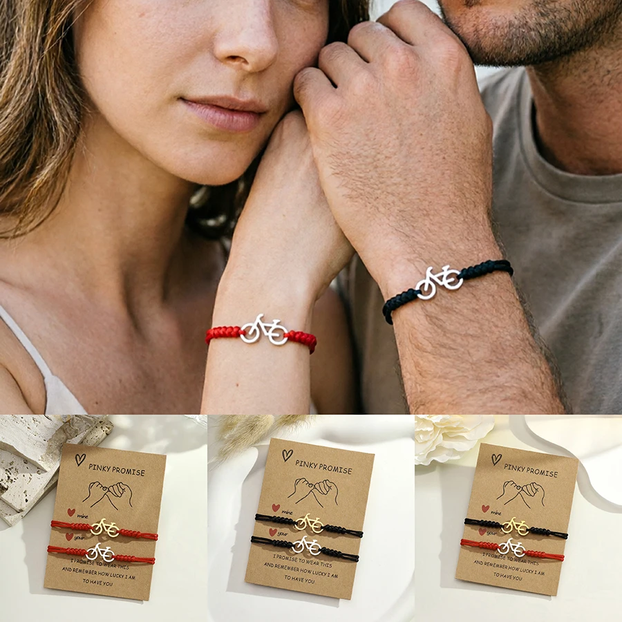 2 Stück/Paar Paar-Armband aus Edelstahl mit Fahrrad-Anhänger, Valentinstag-Armband, verstellbar, lichtecht, leicht, bequem