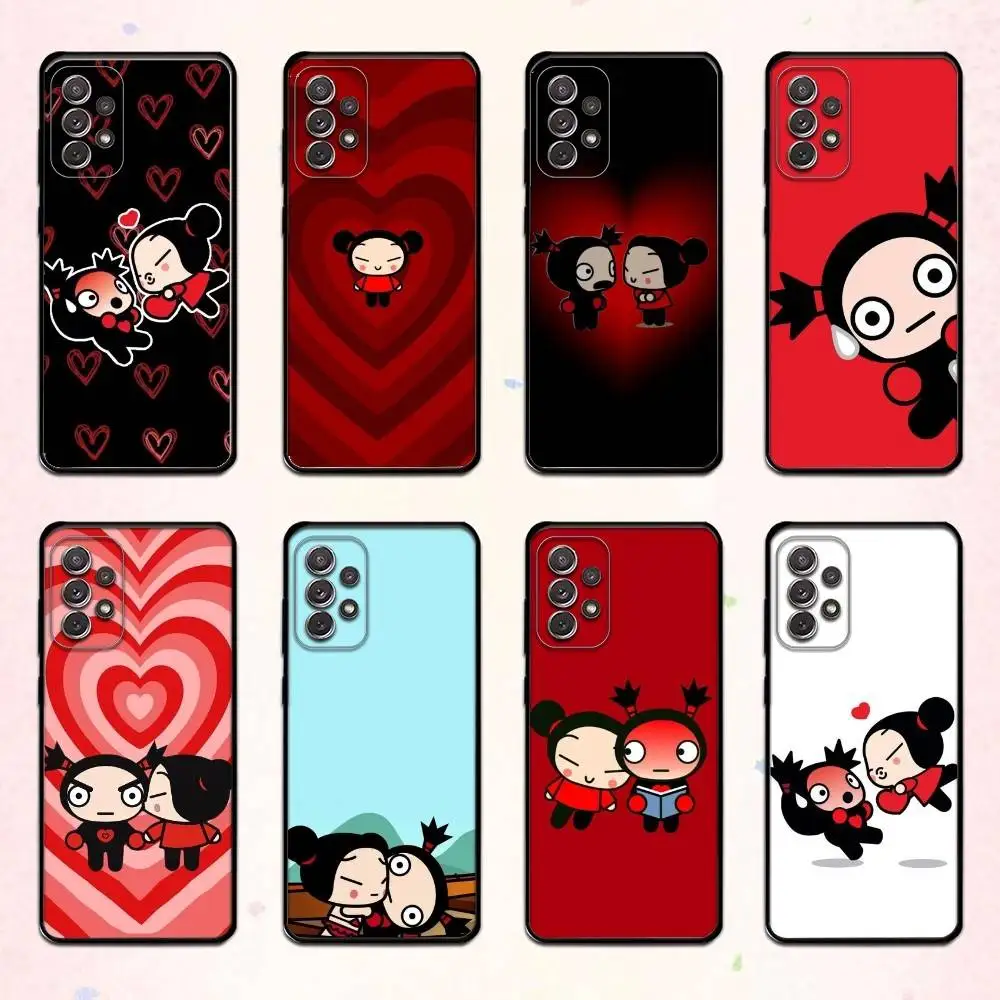 

C-Cute Cartoon Pucca Garu Phone Case For Samsung S 25,24,23,22,30,21,10,9,Ultra,Plus,Lite,FE,4,5 G Soft Black Case