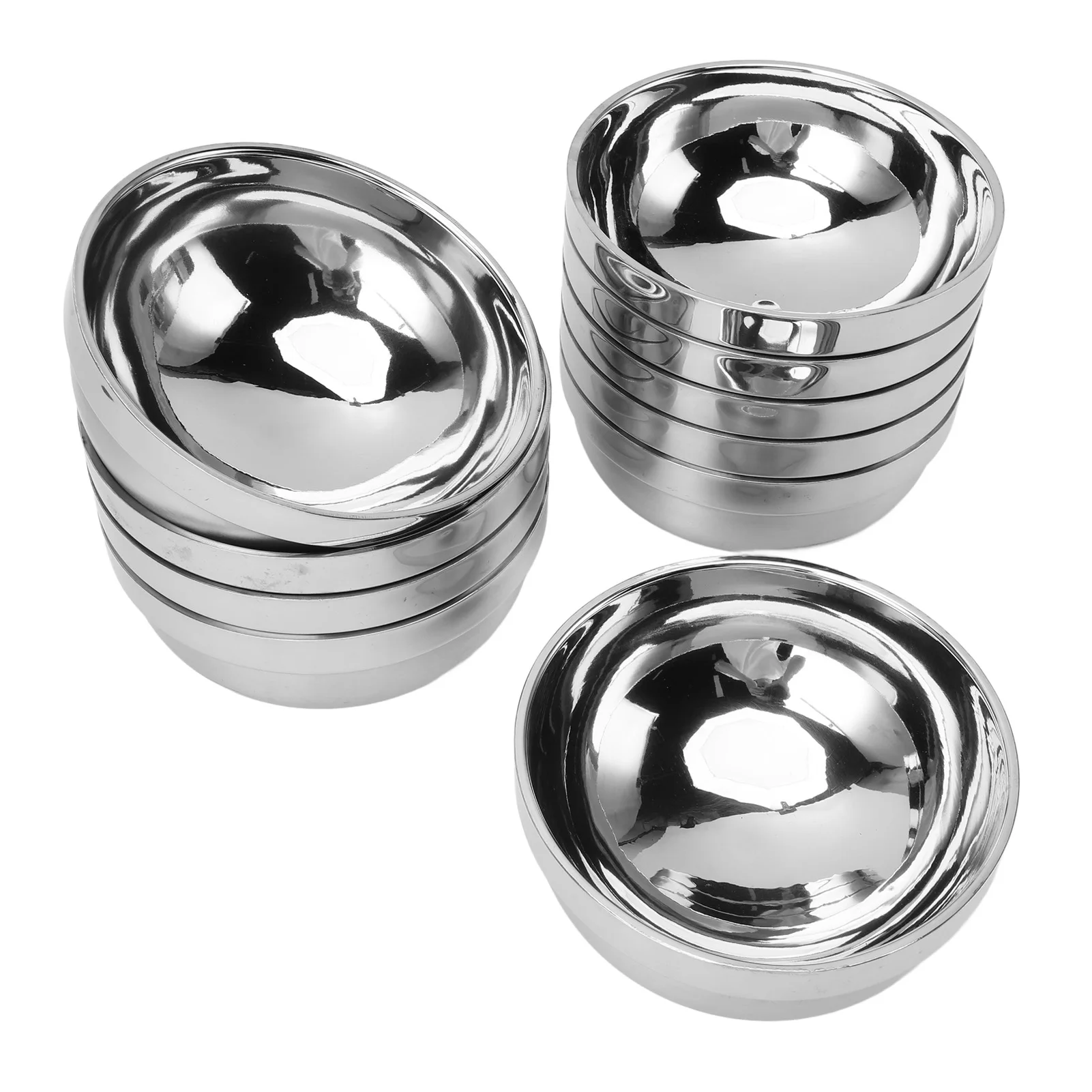 10Pcs Rice Bowl Double Walled Versatile Sturdy 304 Food Grade Stainless Steel Insulated Soup Bowl Snack Bowl for Home School