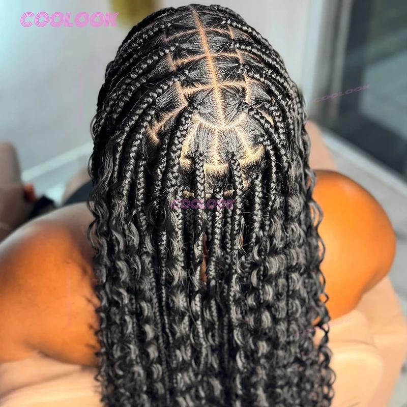 

Синтетические богемные парики с косами для чернокожих женщин, полный кружевной парик с плетением волос, коробка без узлов, плетеные парики, дешевые