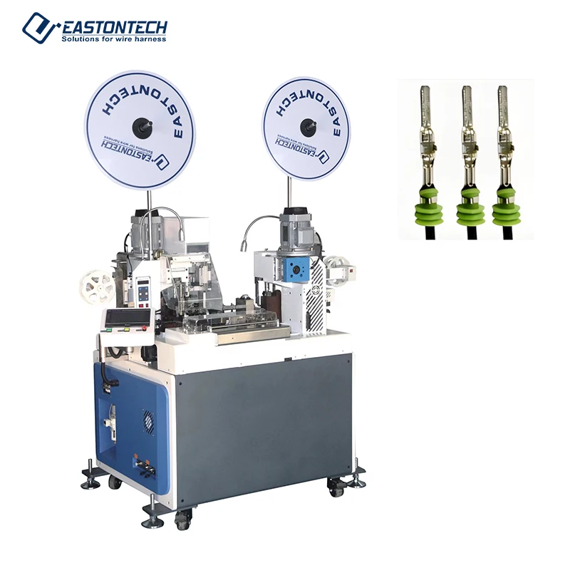 EW-8820 Automatic Double Heads Cable Manufacturing Equipment Eastontech One Side Housing Insertion Wire Crimping Machine
