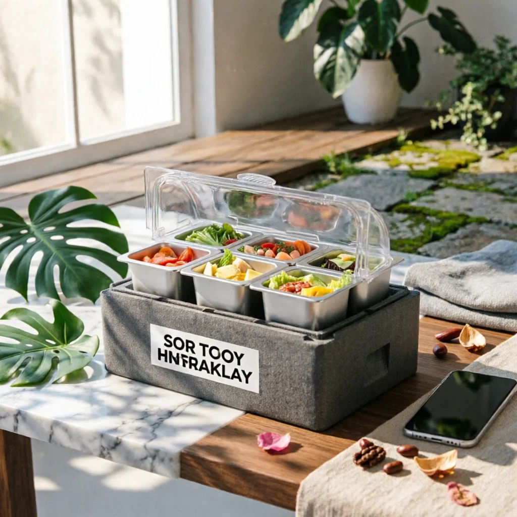 Insulated Food Display Box Chilled Cooler Box with Trays Container Transparent Tray Removable for Caterers, Catering, Buffets