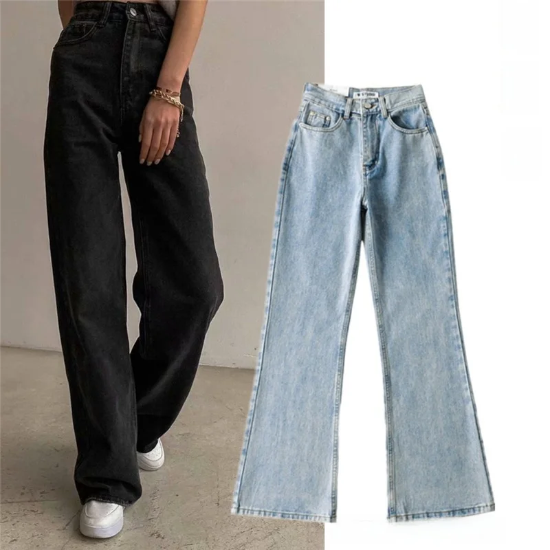 

American Retro High Waist Jeans Distressed Processed Slimming Long Pants Straight Leg Floor Length Versatile Women's Denim
