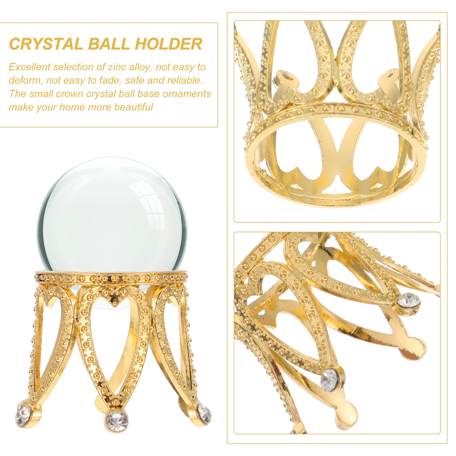 

2Pcs Crystal Ball Crown Base Zinc Alloy Display Stand Large Holder Tray Decorative for Desktop Decor Crown Zinc Alloy Base