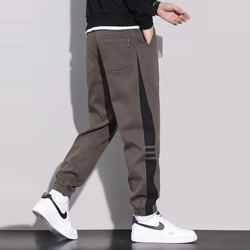 

Осенние мужские повседневные брюки, эластичные модные брендовые универсальные длинные брюки с эластичной резинкой на талии, мужские студенческие брюки-шаровары 2025 года