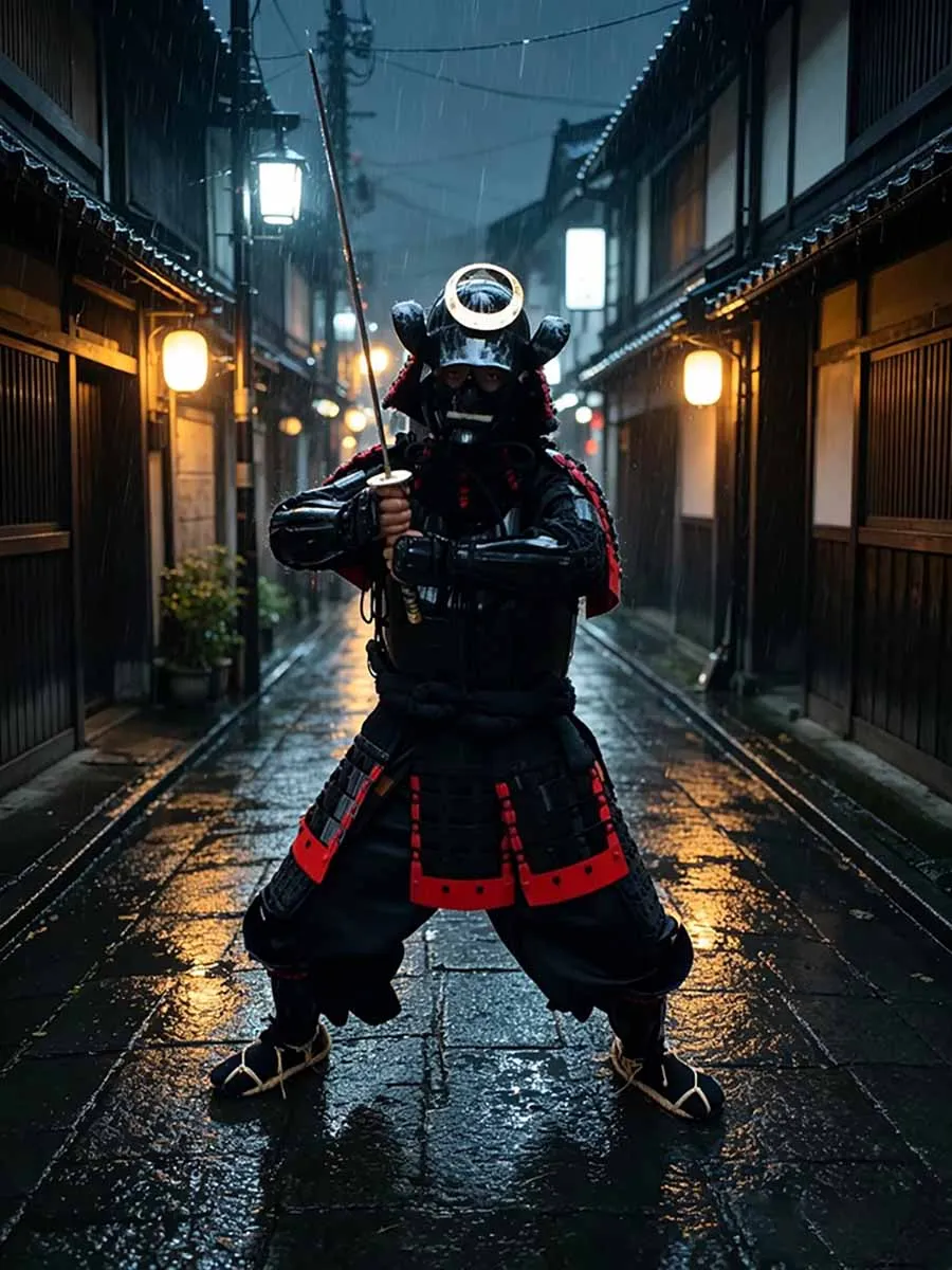 Authentic Japanese Samurai Armor Set, Handcrafted Black Red Samurai Costume for Cosplay, Halloween, LARP, Home Decor&Collection