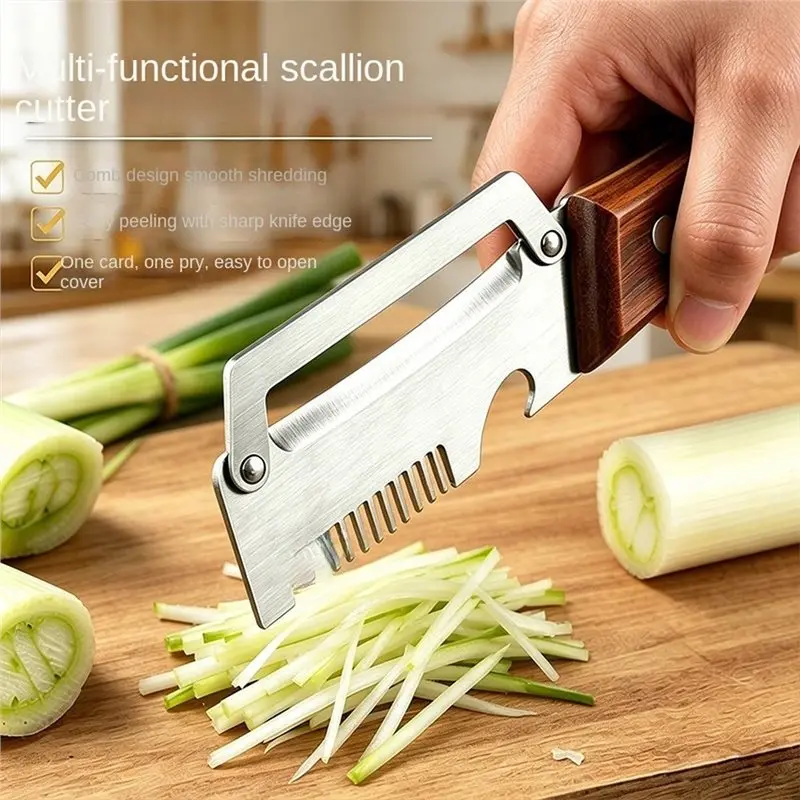 ABLK Stainless Steel Vegetable Peeler Stainless Steel Scallion Shredder With Wooden Handle And Bottle Opener B
