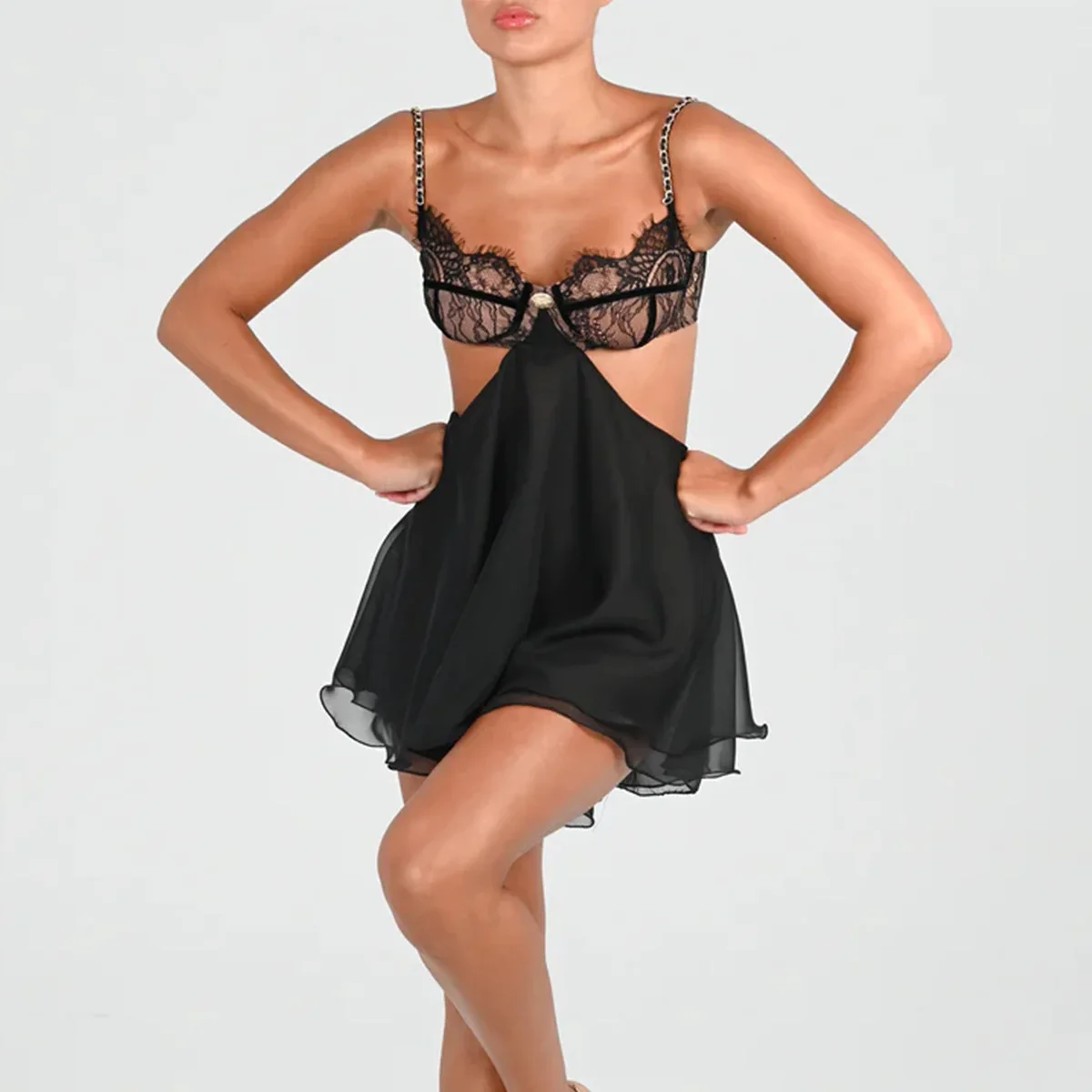 Ellolace فستان مثير للكبار سلسلة الكتف الأشرطة عارية الذراعين مجموعة يتوهم قطع على الجانبين الصدرية Hilitos المرأة توتو الأورجانزا الزي