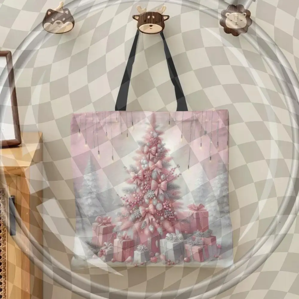 

4pcs Christmas Linen Tote Bag Handbag Large Capacity Women Shopping Shoulder Bag