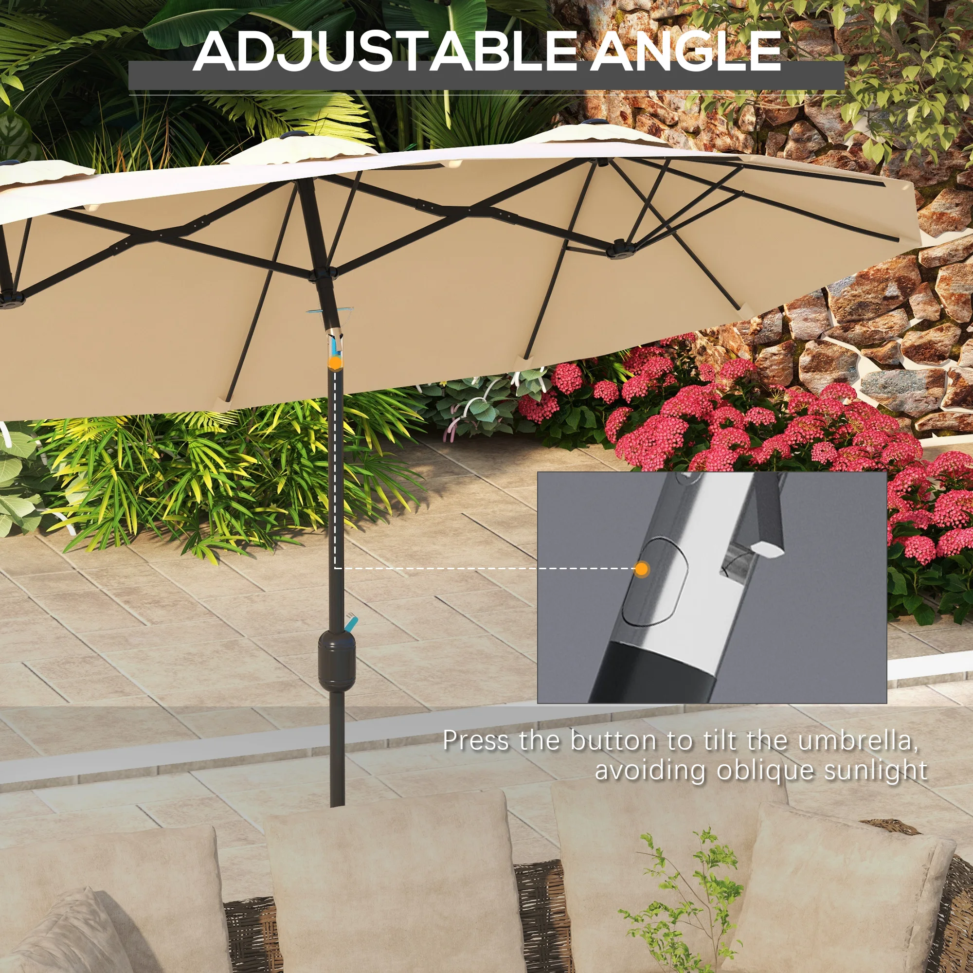 Outsunny 9.7 foot double-sided patio umbrella in brown fabric