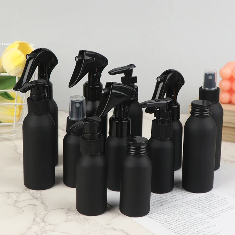 40ml-250ml Black Frosted Aluminum Bottle With Cap Perfume Lotion Cosmetic Toner Water Bottle Travel Protable Refillable Bottle