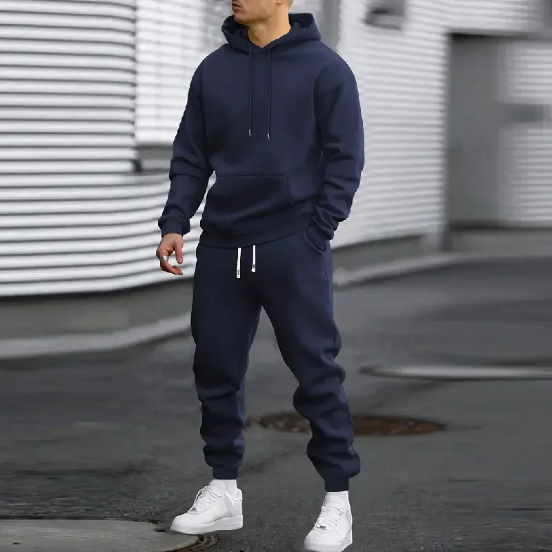 2025 Spring and Autumn Set Men's Casual Sports Fashion Trend Comfortable Simple Running Set Solid Color Hoodie and Pants