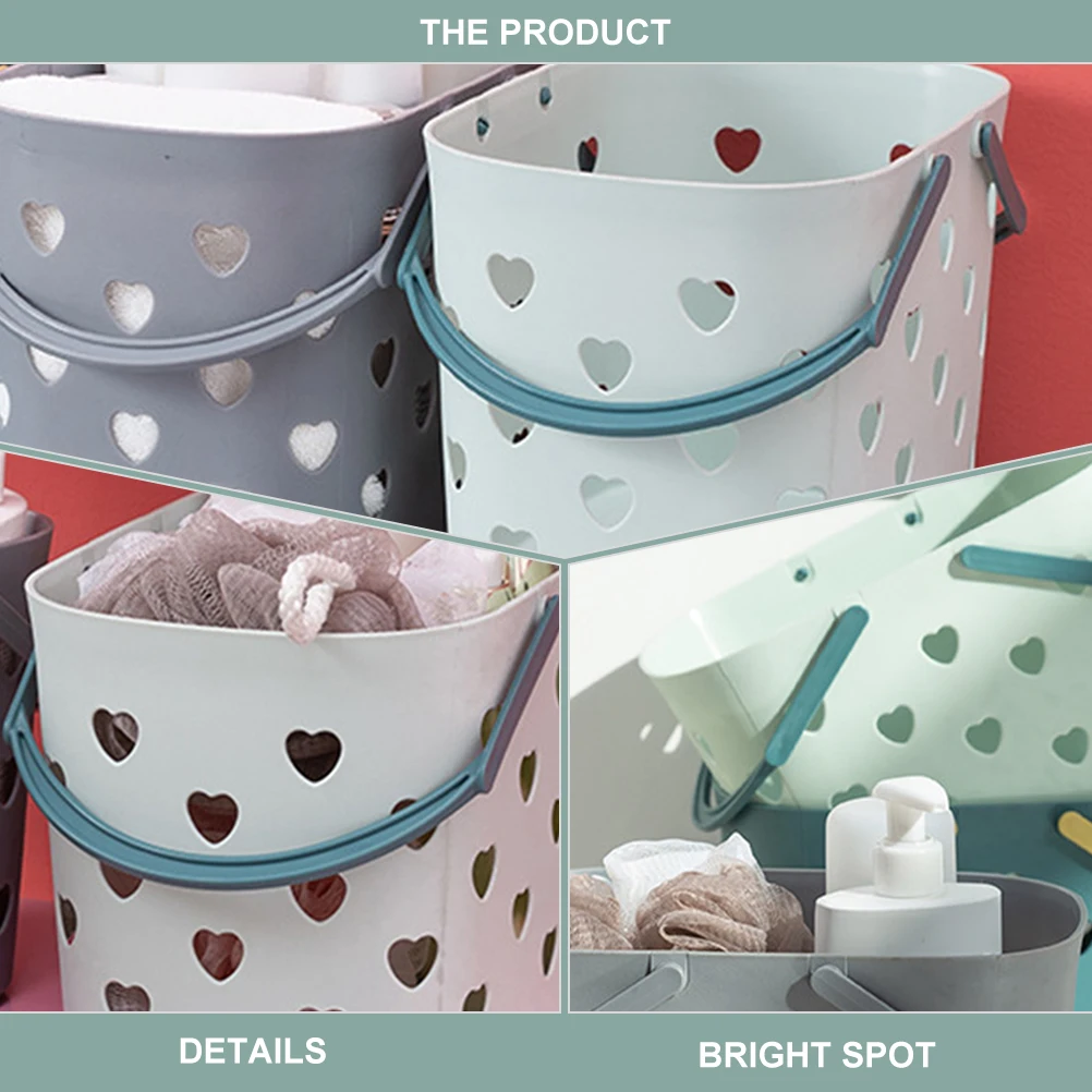 

1pc Stylish Love Bath Basket PP Plastic Shower Organizer Hollow Out Storage Holder Bathroom Sundry Container Ergonomic Handle