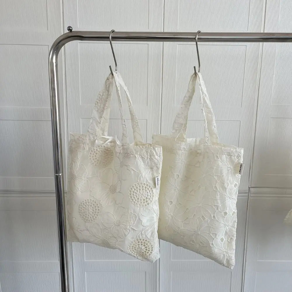 Bolso de hombro de encaje bordado ahuecado, bolso de mano ligero bordado con flores, bolso tejido bohemio de gran capacidad para mujer