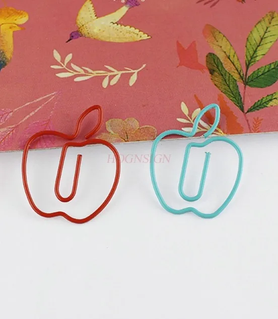10pcs Colored Apple Paper Clips Creative Shaped Paper Clips Shaped Fruit Clips Office Supplies