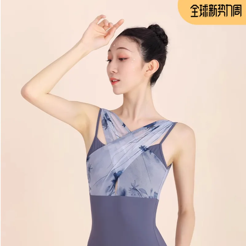 Women Chinese Style Ballet Leotards Strap Dance Bodysuits Gymnastics Leotard Sleeveless Girls Ballet Dancing Costumes