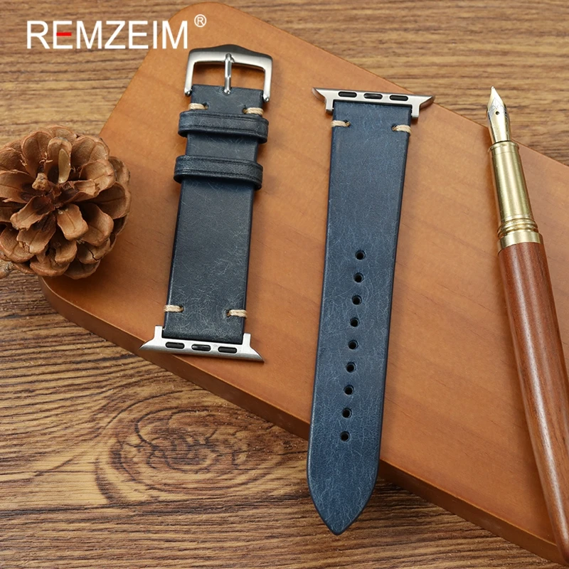 

Handmade Cowhide Leather Smartwatch Strap for Apple Watch 1-10 SE Ultra 2 Watchbands for Iwatch 49/46/45/44/42/41/40/38mm Belt