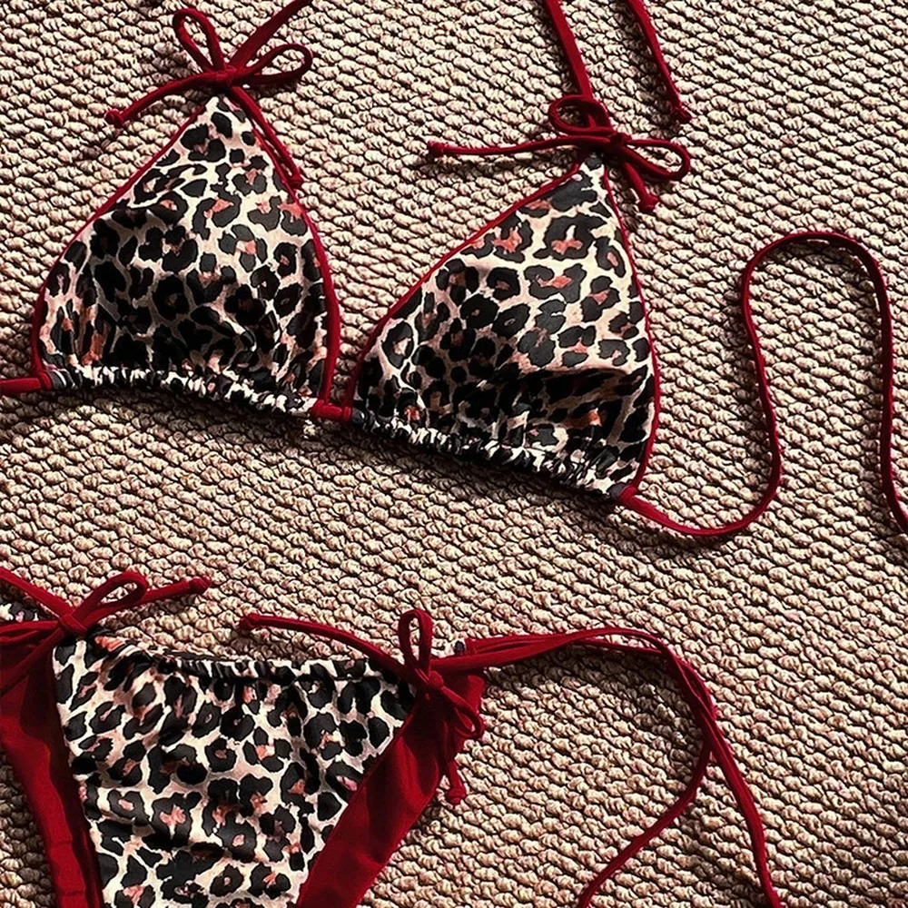 Leopard Color Block Two Piece Swimwear Women High End Beach Bikini Tie Side Hot Spring Bathing Suit Sexy Tankini Swimsuits Women