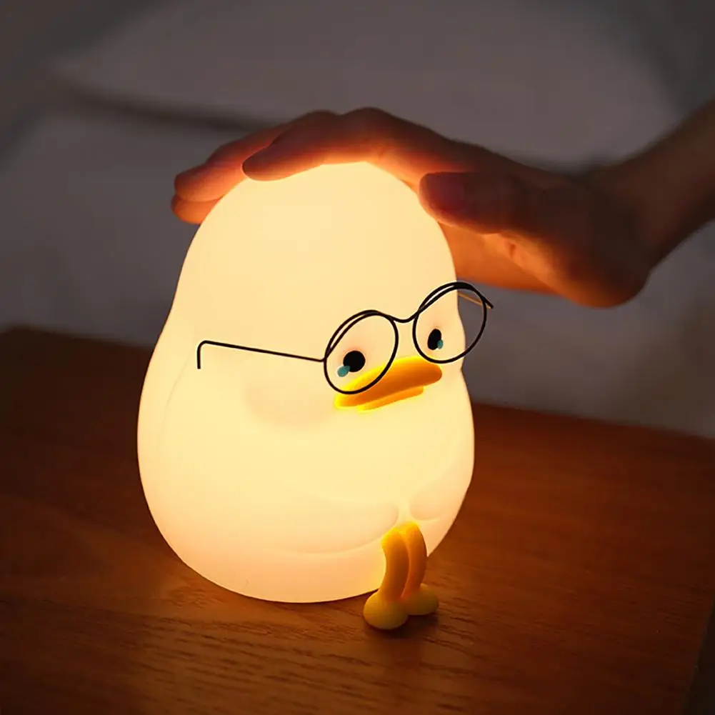 Duck-shaped Night Light Adorable Cartoon Duck Night Lamp Adjustable Brightness Colorful Charging Bedside Lamp Desktop Ornament