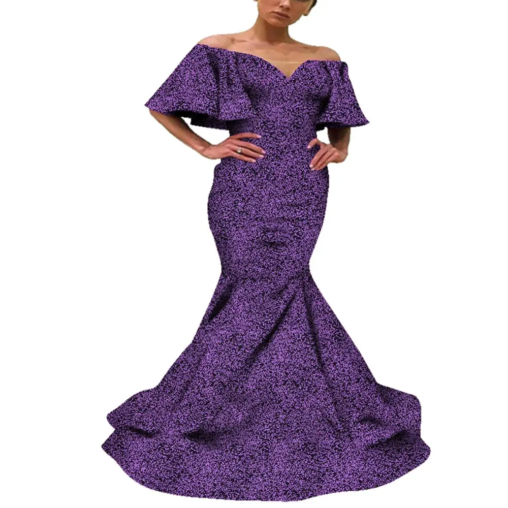 

Африканские платья для женщин, длинное платье русалки с открытыми плечами, вечернее платье Bazin Riche, женское платье с африканским принтом, одежда WY4723