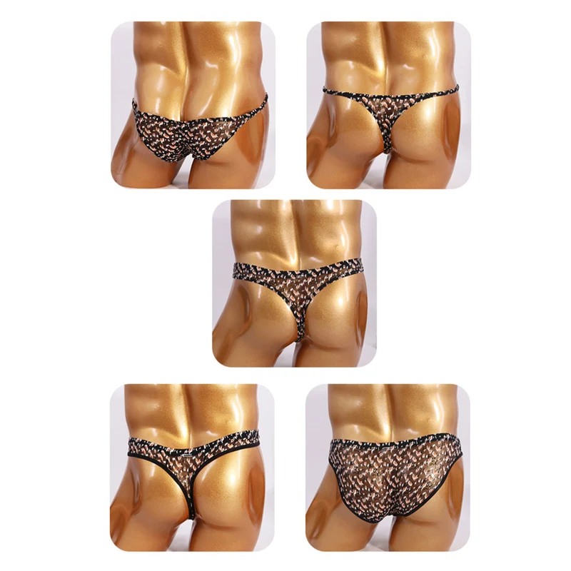 Underwear Men's Briefs Sexy Panties Mesh Ice Silk Tranparent Sissy Thongs Perspective Lace Low-Rise Breathable Big Pouch Toy