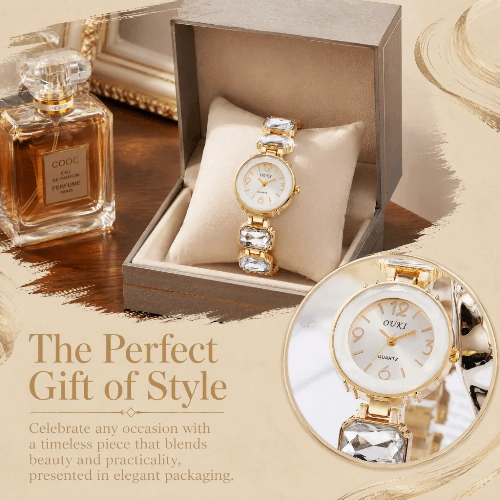 Rhinestone Quartz Watches Diamond Studded Watch Strap with Adjustable Bracelet Rotundity Shaped Watch Wrist Decoration Gift